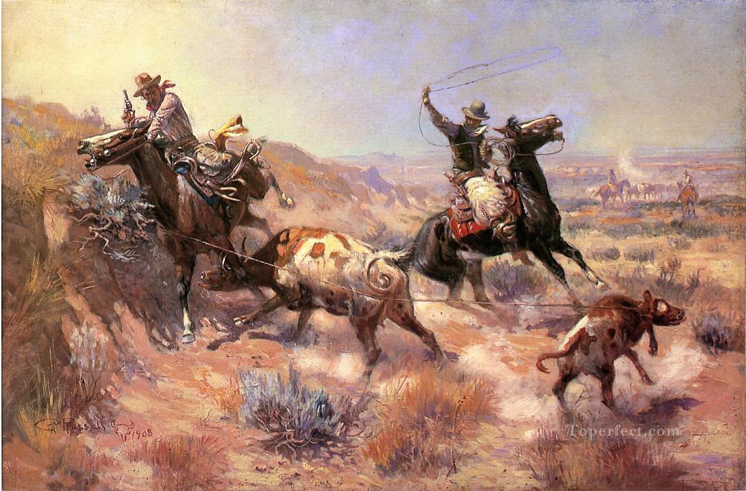 a serious predicament 1908 Charles Marion Russell Indiana cowboy Oil Paintings